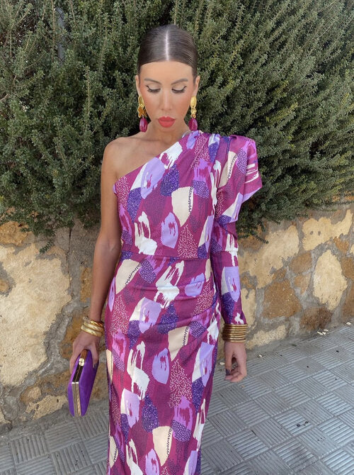 Yllana | Midi Dress for Women with One Shoulder Purple