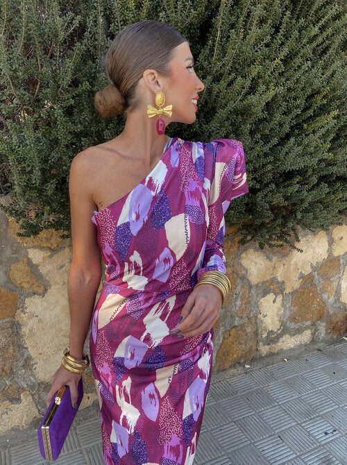 Yllana | Midi Dress for Women with One Shoulder Purple